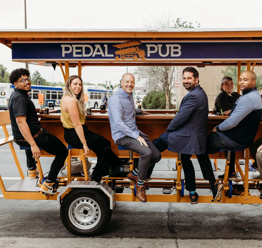 Group riding a Pedal Pub bike
