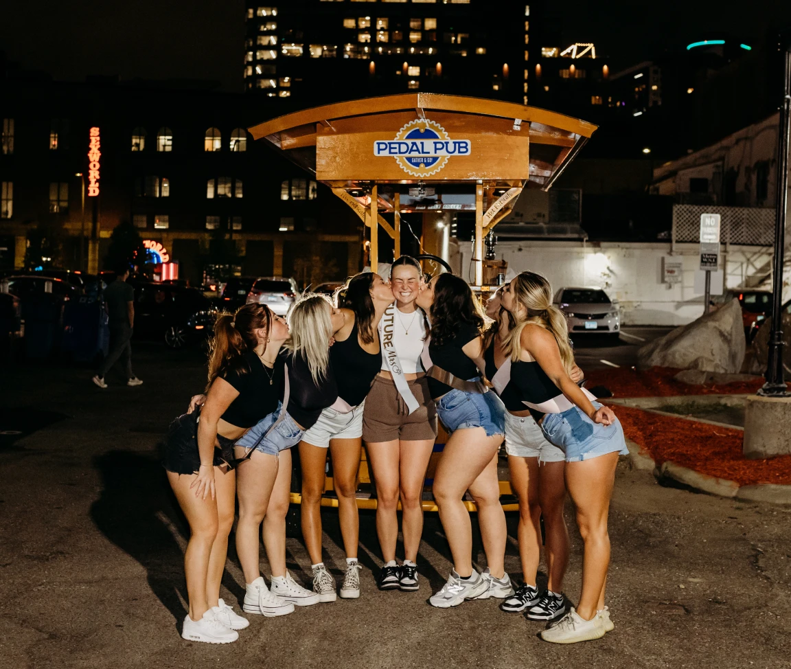 bachelorette party on Pedal Pub tour