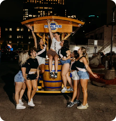 bachelorette party on a Pedal Pub party bike