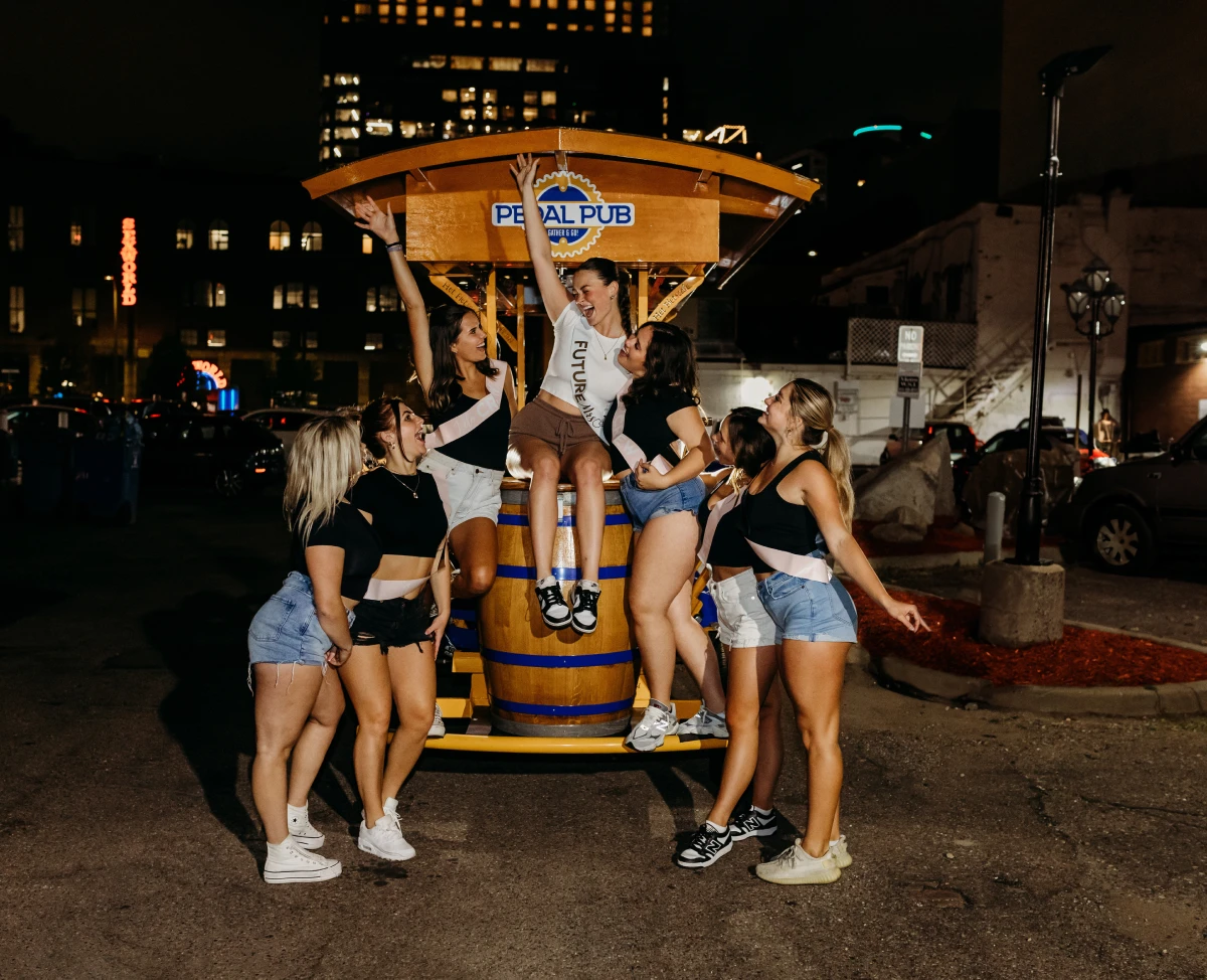 bachelorette group on party bike